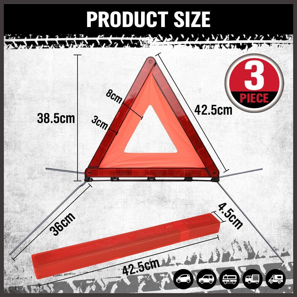 HOURSDY 3-Pack Safety Triangle Kit, Foldable Emergency Road Warning Reflector Roadside Reflective Warning Sign Emergency Car Kit with Storage Box image number 6