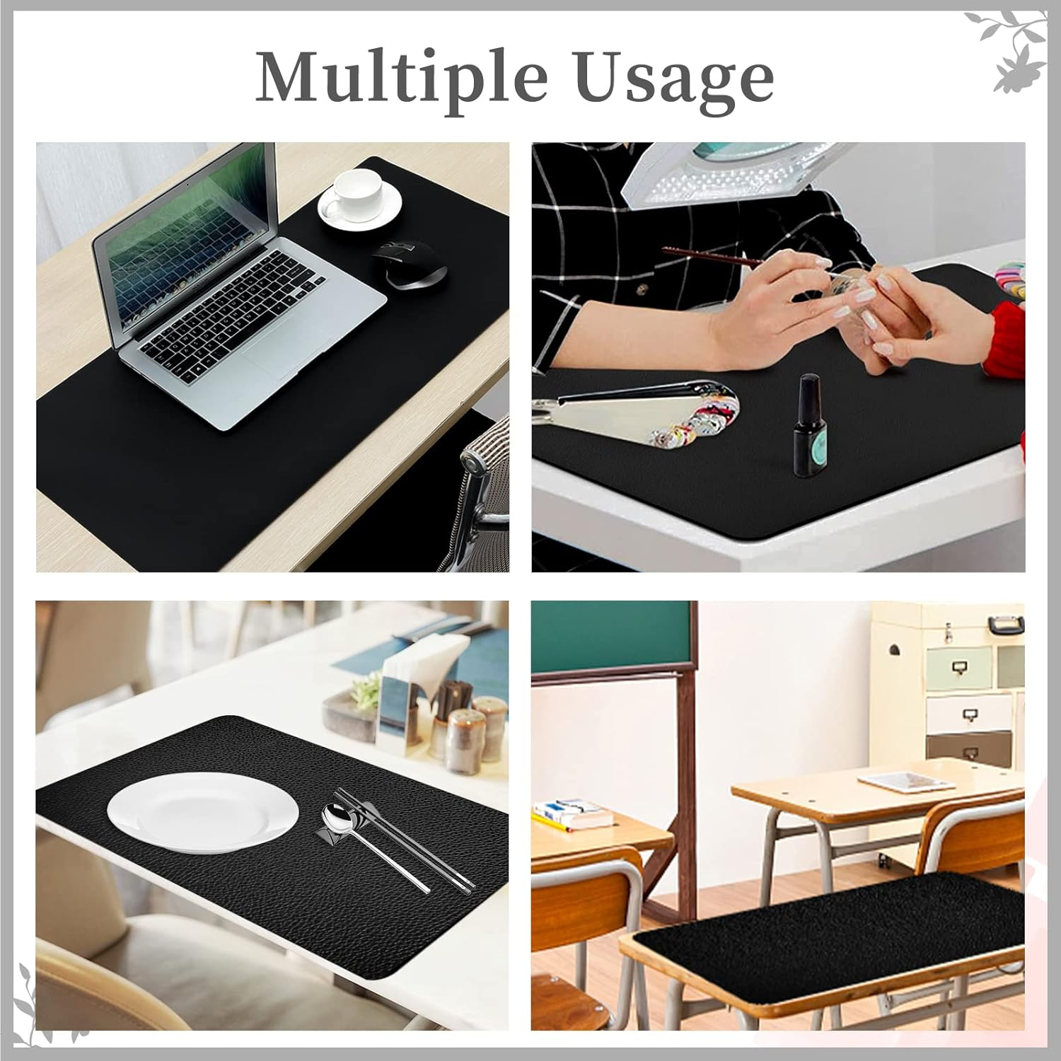 Black Nail Art Table Mat, Foldable Nail Hand Rest Mat for Nail Arm Rest Cushion, Soft Microfiber PU Leather Nail Arm Rest Pillow Manicure Pad Nail Table Desk Mat for Nail Technician Manicure(Mat ONLY)