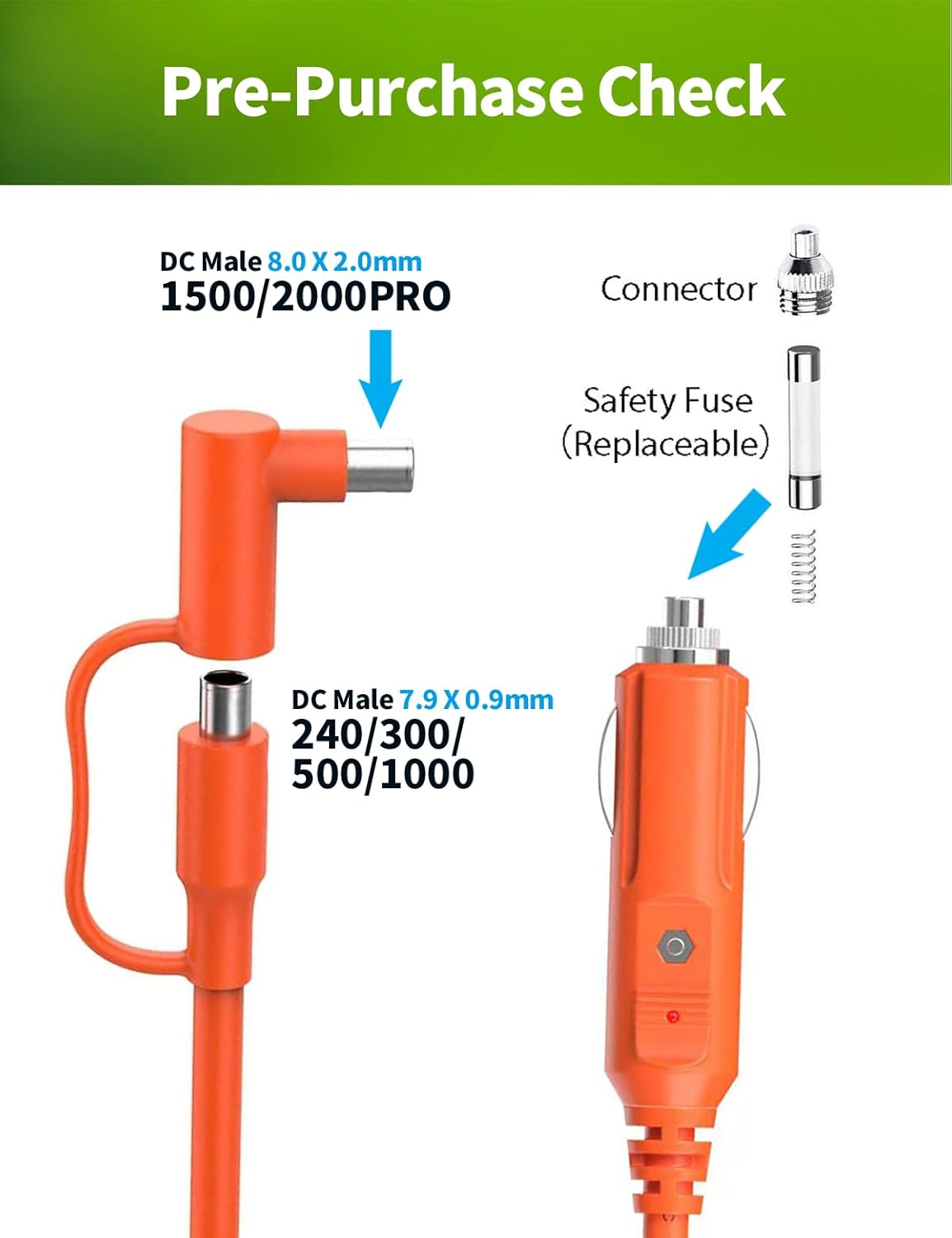 12V/24V Car Charger 14AWG, 6.6Ft 15A DC 8.0Mm Car Cigarette Lighter Charging Cable with DC7909 + DC8020 Plug Compatible with Jackery, Anker, GRECELL, GZ Yeti, Westinghouse Power Station image number 1