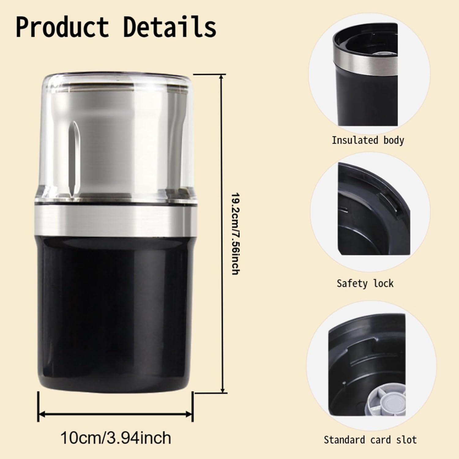 Electric Coffee Grinder & Herb Grinder, Spice Grinder | 3.5Oz /100G Capacity | 200W | Stainless Steel Blade | One-Touch Control | Multigrinder for Home, Kitchen, Camping (Dual Blade Set) image number 4