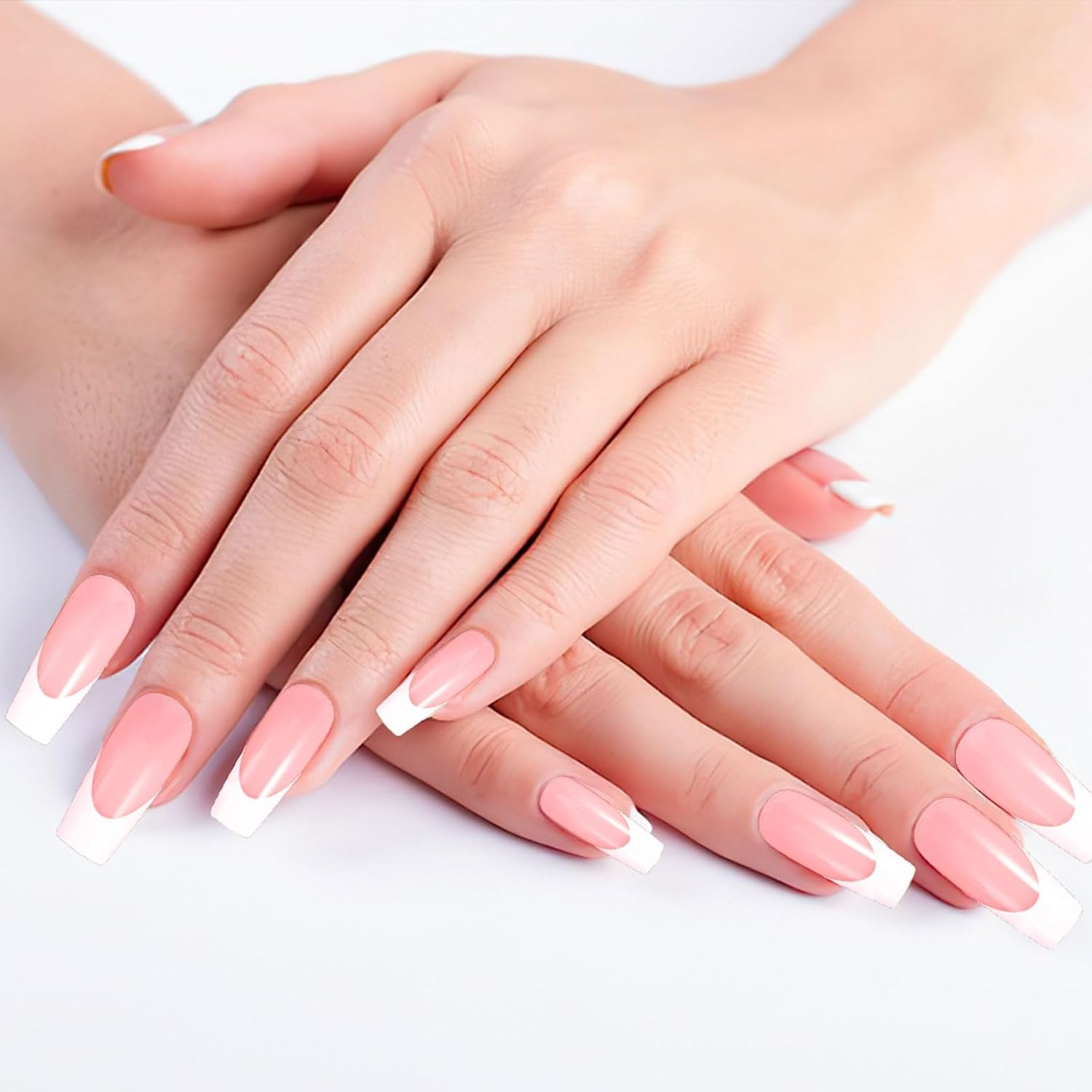 360 Pieces French Tip False Nails Artificial Acrylic Full Cover Fake Nails Tips Press on Nails Square Long Nude Color French Nails Stick on Nails Nail Art Manicure Decorations for Women Girls image number 5
