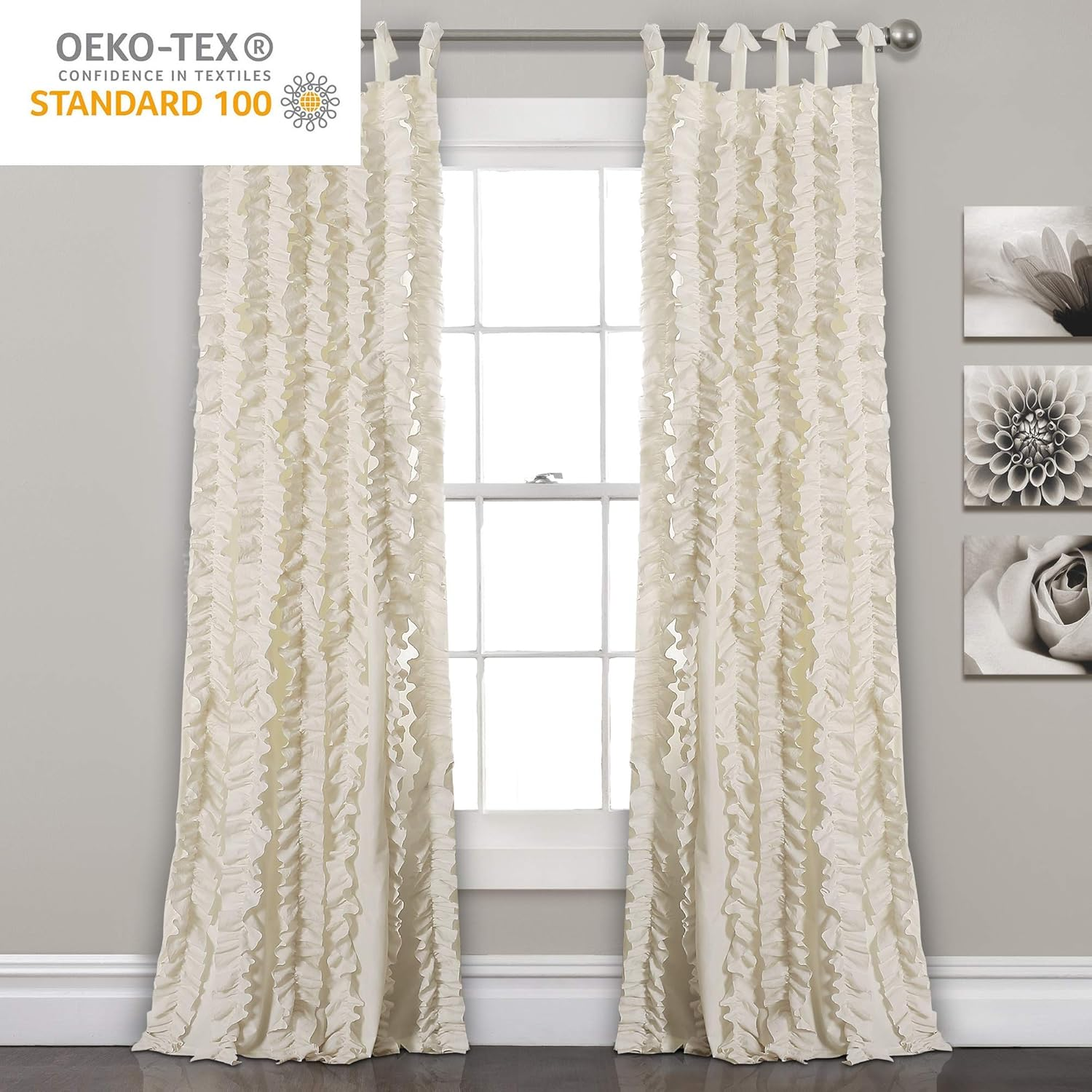 Lush Decor, Ivory Sophia Ruffle Curtain | Textured Window Panel Set for Living, Dining Room, Bedroom (Pair), 84&rdquo; X 40, 84" X 40" image number 4