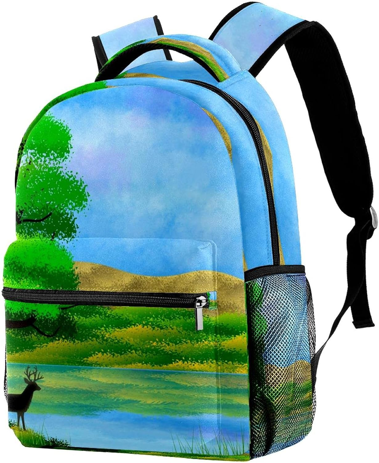 Landscape by the River Backpack Students Shoulder Bags Travel Bag College School Tote Backpacks image number 2