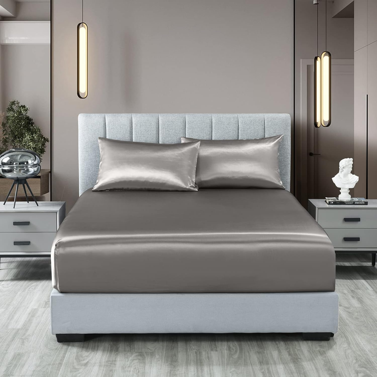 Royal Comfort Sheet Set Satin Polyester, Ultra Soft, Breathable, Silky Smooth, 1 X Fitted Sheet, 2 X Pillowcases(3 Pcs, Queen, Malaga Wine)