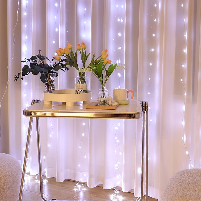 300LED Curtain String Lights,Usb Plug Fairy Curtain Lights in 8 Modes Christmas String Hanging Lights with Remote Controller for Bedroom,Indoor,Outdoor,Weddings,Party,Porch,Birthday Decorations (3*3M) White - Multi-Colored image number 3