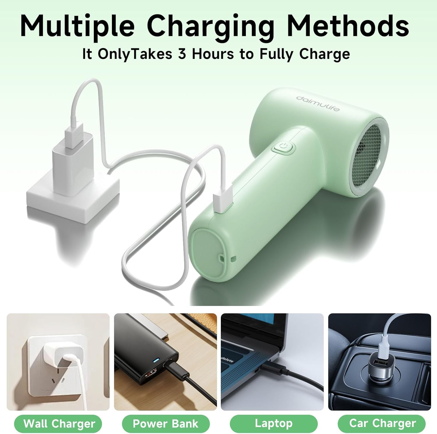 DAIMULIFE Mini Handheld Fans with 3000Mah Rechargeable Battery, Speed(1-100) Adjustable Portable Turbo Fan, Personal Fan for Travel/Summer/Concerts/Lash, Gifts for Women (Green) - Green image number 5