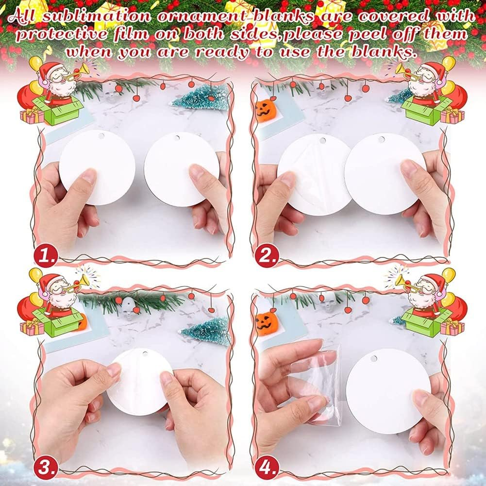 Tuperoymse 35 Pieces round Blank Sublimation Ornaments DIY Handmade Sublimation Blanks for Christmas Tree image number 2