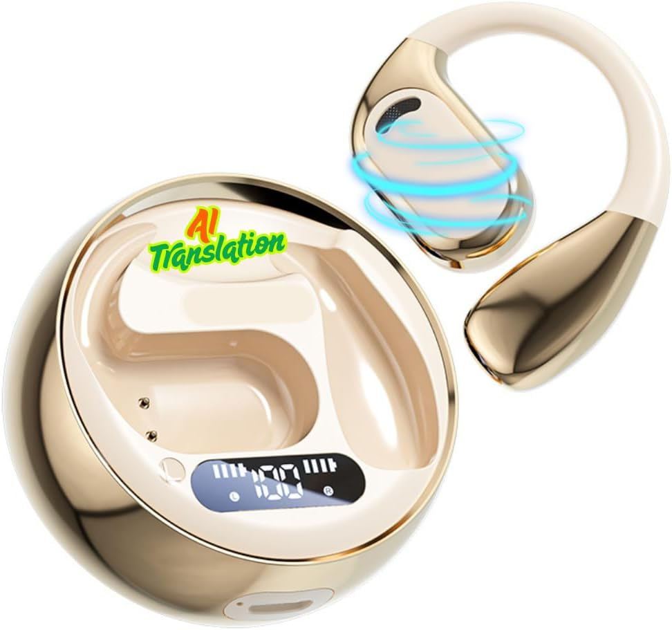 Wireless Earbuds, AI Translation Earphones, Bluetooth 5.4 Open-Ear Headphones, Hi-Fi Stereo Deep Bass, Sweatproof Sports Headphones, for Running,Gym,72H Playtime, Power Display (Black)