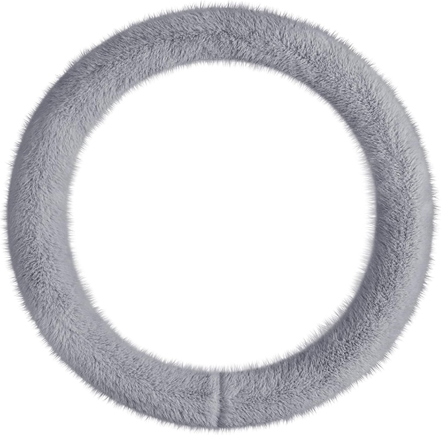 Fuzzy Winter Steering Wheel Covers for Women, Warm Cute Fluffy Car Wheel Cover for Sedan SUV, Super Soft Furry Girly Auto Plush Car Handle Cover (Gray, Standard Size[14" 1/2-15"](37-38Cm))