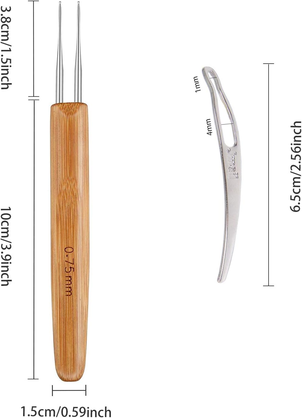 AUGSUN 8 Pcs Dreadlock Crochet Hook Tool, Braid Hair Dreadlocks Needle Weaving Crochet (Brown) image number 3