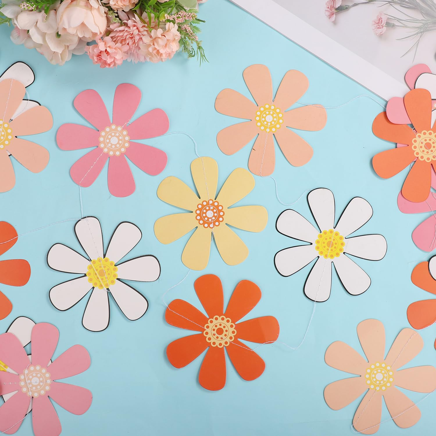 8Pcs Daisy Groovy Boho Party Banners, Summer Daisy Groovy Boho Garland Daisy Flower Hanging Banners for Girl Birthday Baby Shower Party Hippie Daisy Party Home Decorations image number 5