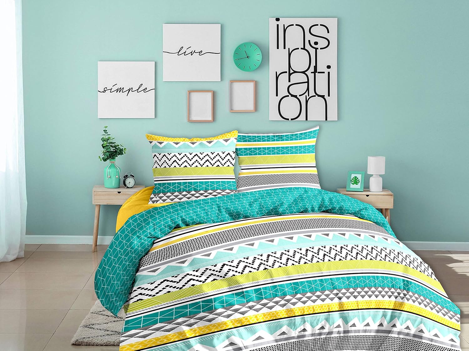 CALITEX Graphic 3-Piece Bedding Set, 240 X 220 Cm, 100 Percent Cotton, Multi-Colour, 240 X 220 Cm