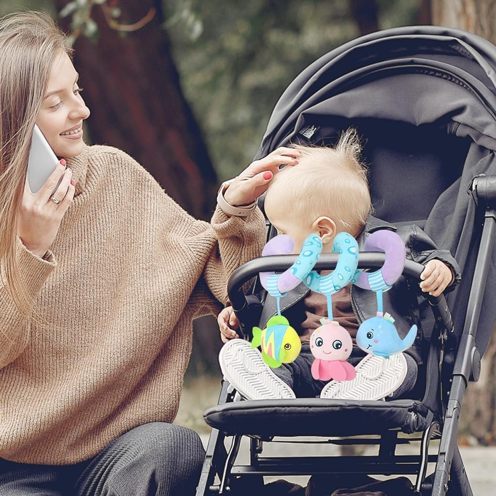 Baby Activity Spiral Plush Car Seat Toys, Stroller Bar Toys with Bell for Boy or Girl(Ocean) image number 1