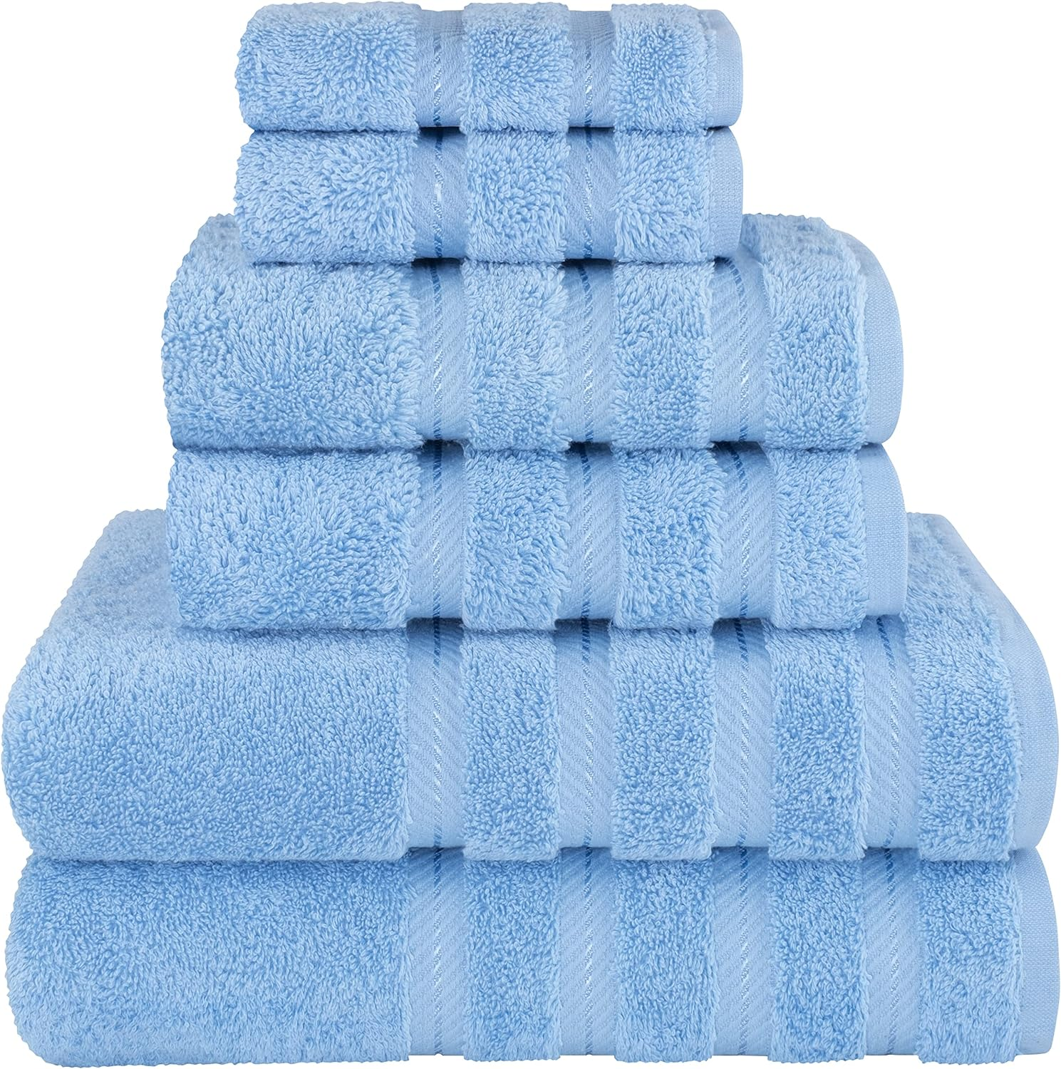 American Soft Linen 6-Piece 100% Turkish Genuine Cotton Premium & Luxury Towel Set for Bathroom & Kitchen, 2 Bath Towels, 2 Hand Towels & 2 Washcloths [Worth $72.95] - Baby Blue