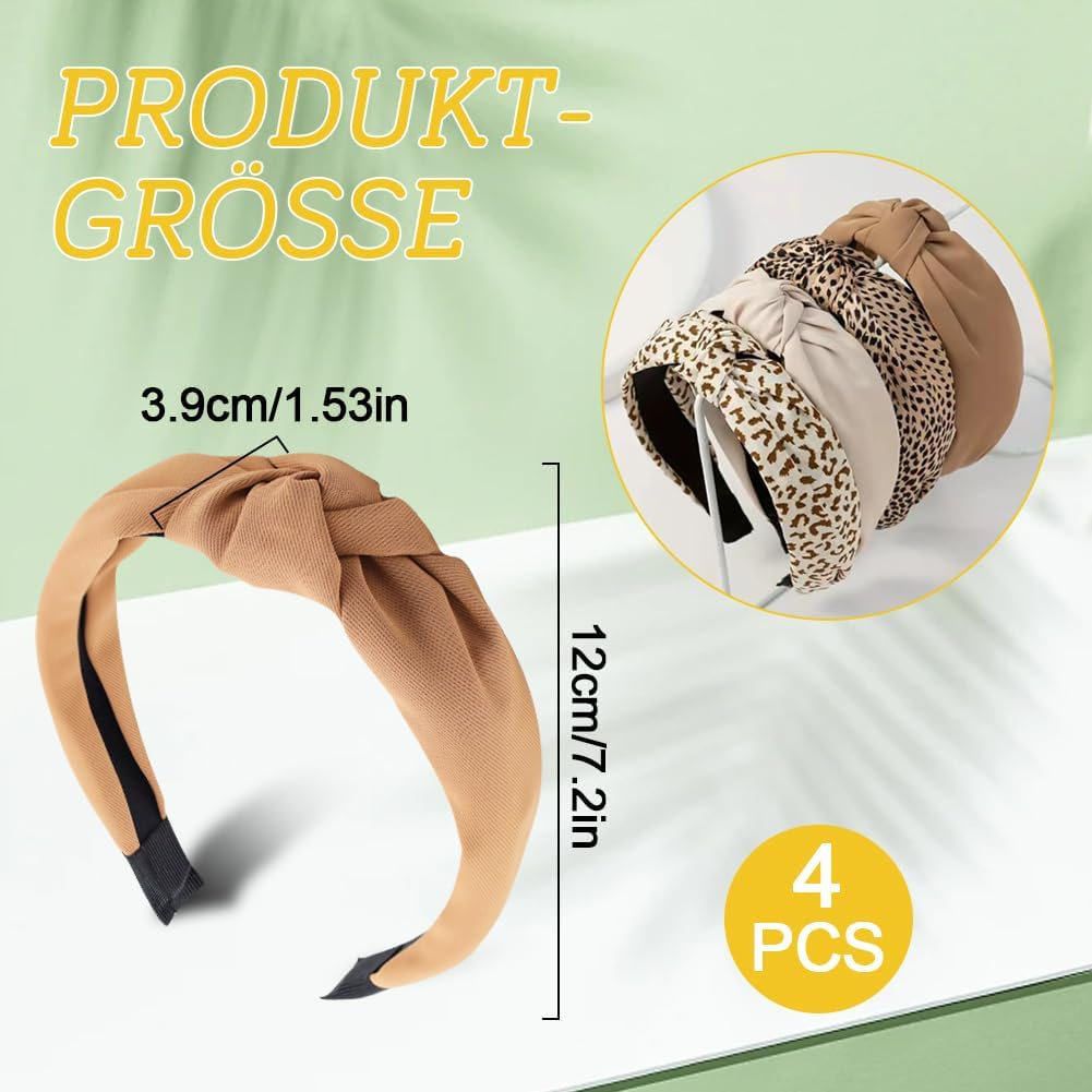 Tyafzzn Pack of 4 Headbands for Women, Elastic Headbands, Cute Headband Girls, Leopard Print Headband, Wide Knot Hairband, Non-Slip, Fashionable image number 6