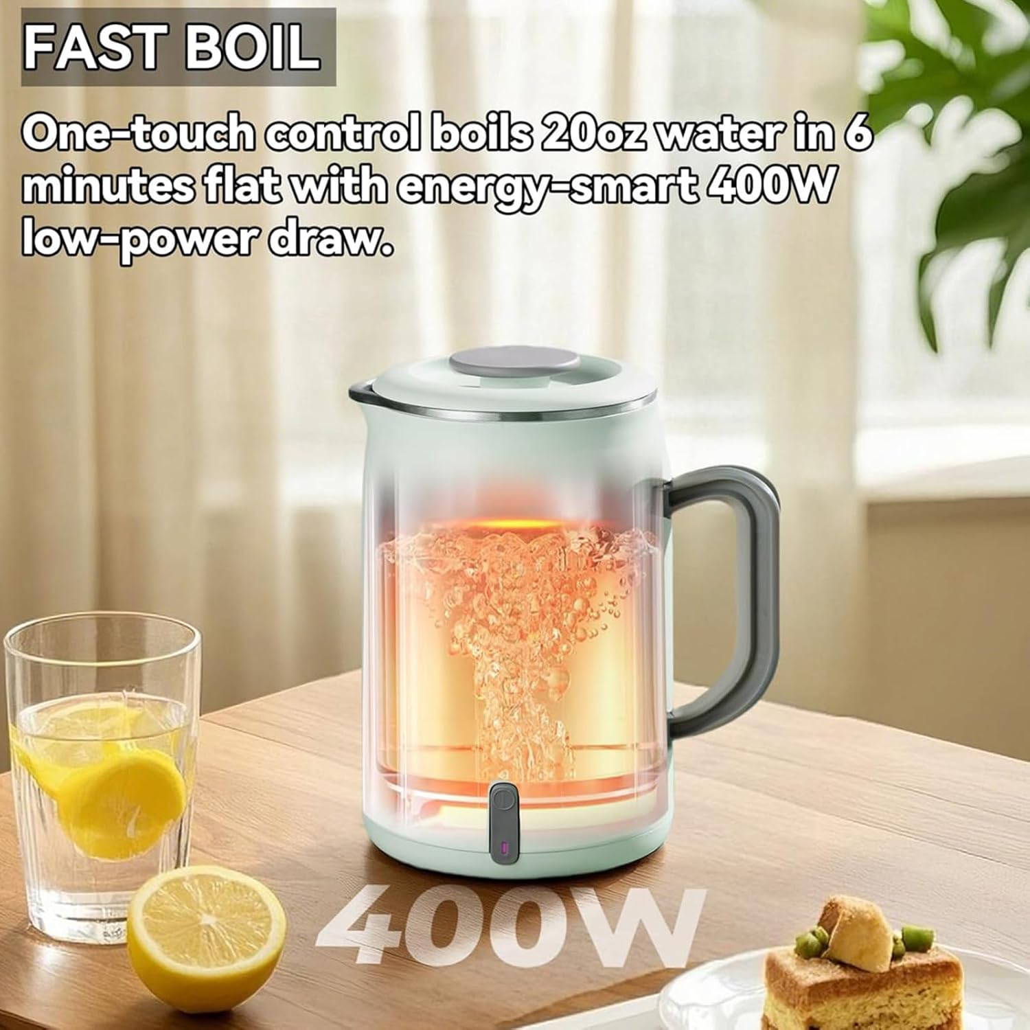 Enliansgo Travel Electric Kettle Portable Mini Kettle, Small Hot Water Boiler, 304 Stainless Steel, Fast Boiling Water with Auto Shut-Off and Boil Dry Protection, 400W (Green, 600ML) image number 6