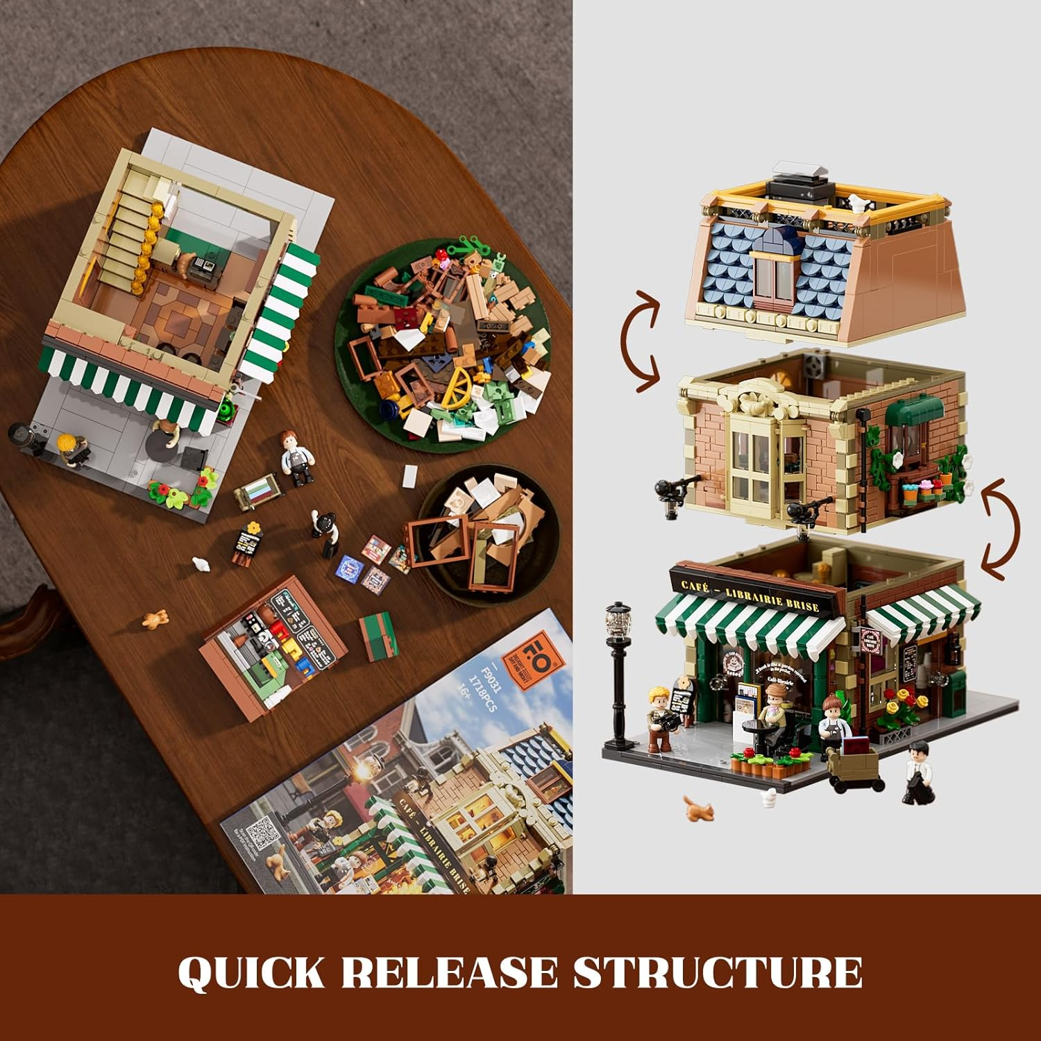 Funwhole Book-Cafe Lighting Building-Bricks Set - City Town Coffee House LED Light Modular Construction Building Model Sets 1718 Pcs for Adults and Teen image number 3