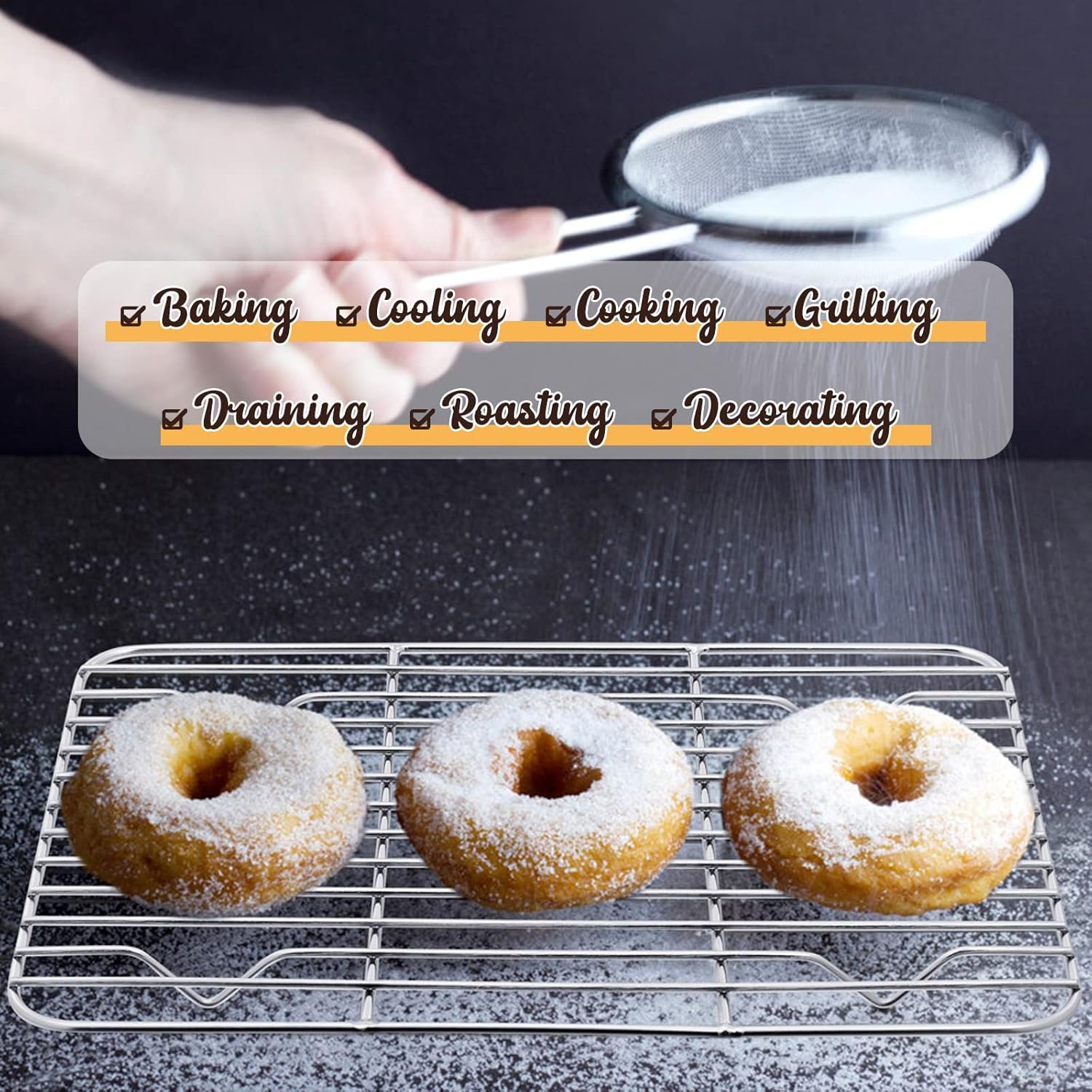 Metal Toaster Oven Tray Set, E-Far 10.5&rdquo;X8.3&rdquo; Small Stainless Steel Baking Pan with Wire Rack for Cooking Broiling, Rimmed Metal Sheet for Roasting Cooling Cookie Bacon Steak image number 3