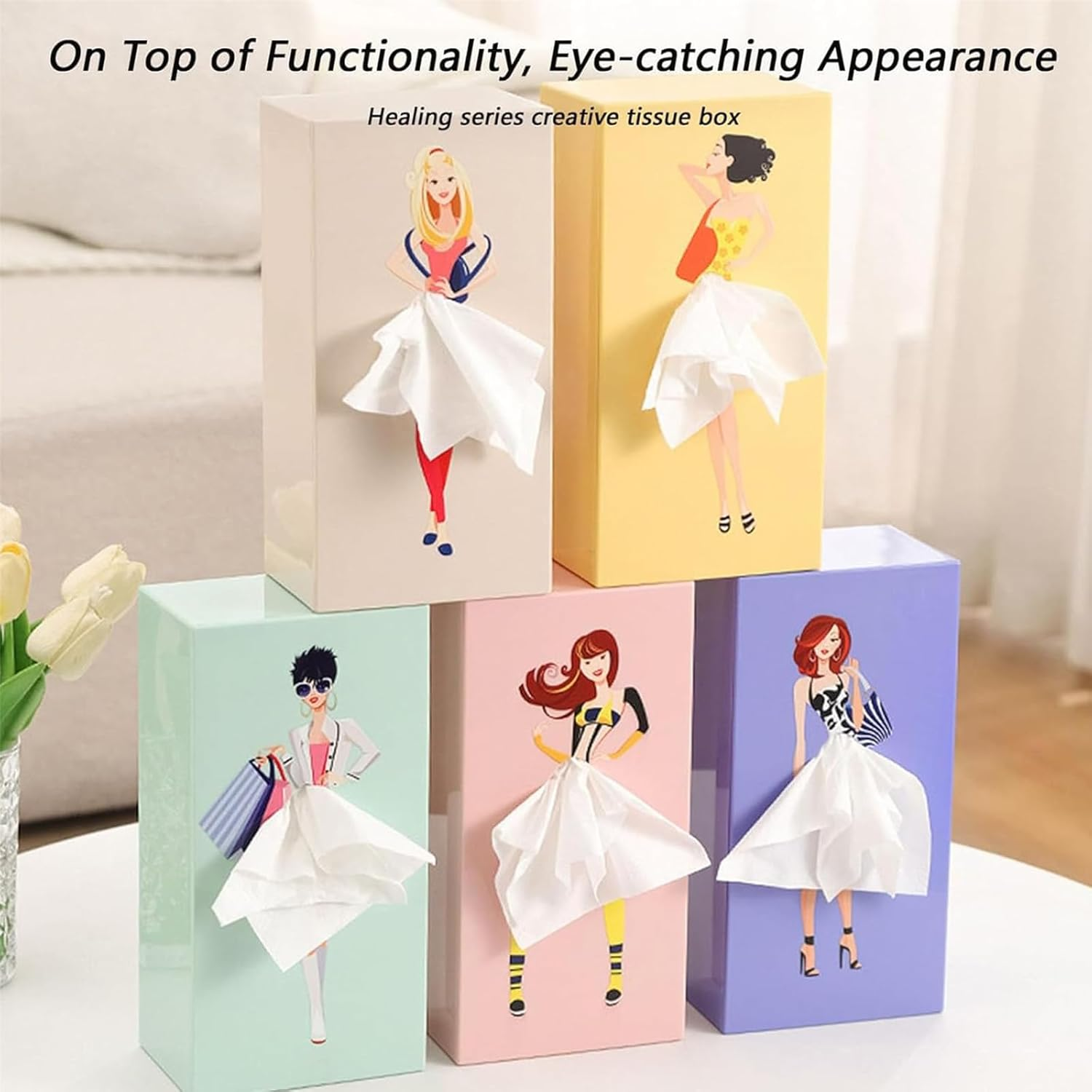 Flying Skirt Tissue Box, Creative Tissue Boxes Holder, Lady Skirt Tissue Box Cover, Creative Tissue Boxes for House Bathroom Living Room Bedroom & Office - D image number 2