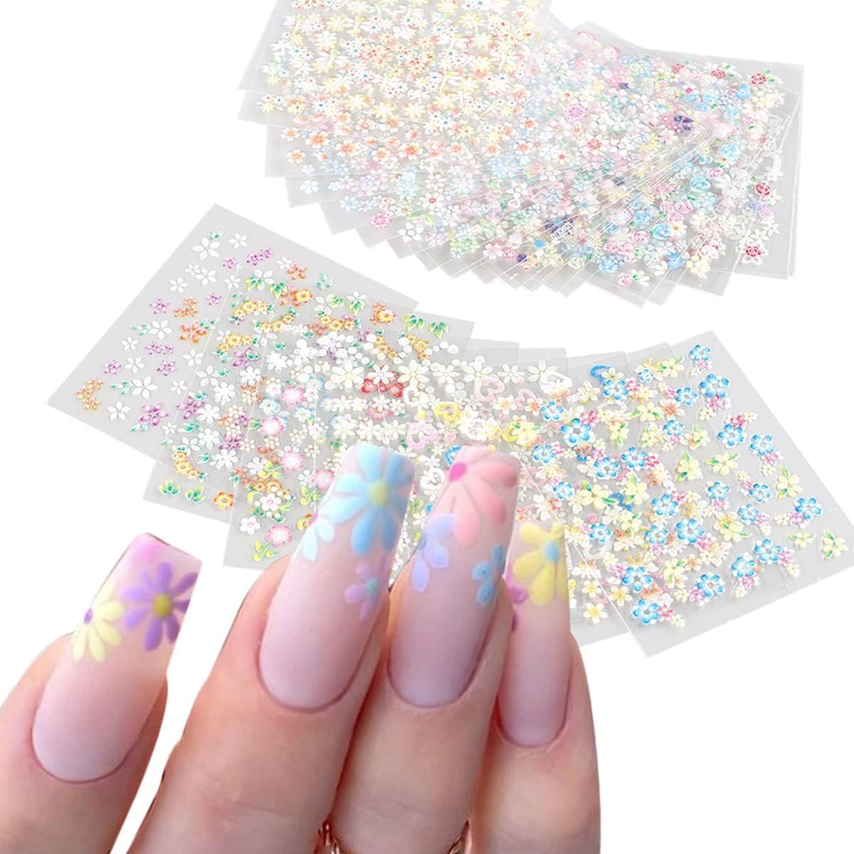 30Sheets Colorful Flower Nail Art Stickers 3D Self Adhesive Nails Decals Nail Art Supplies Colorful Flower Stickers Daisy Floral Bow Tie Heart Nail Designs Manicure Tips Nail Decoration image number 1