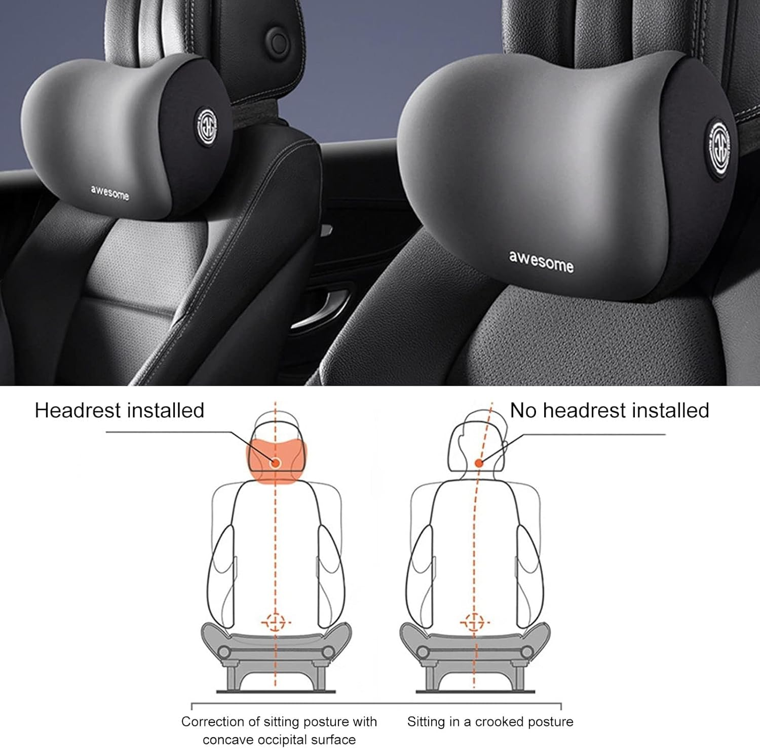 BLAZDEVE 2Pack Car Neck Cushion, Car Seat Headrest Made of Memory Foam with Adjustable Straps, Memory Foam and Breathable, Removable Cover, Suitable for Driving, Gaming, Office Seat (Black) image number 4