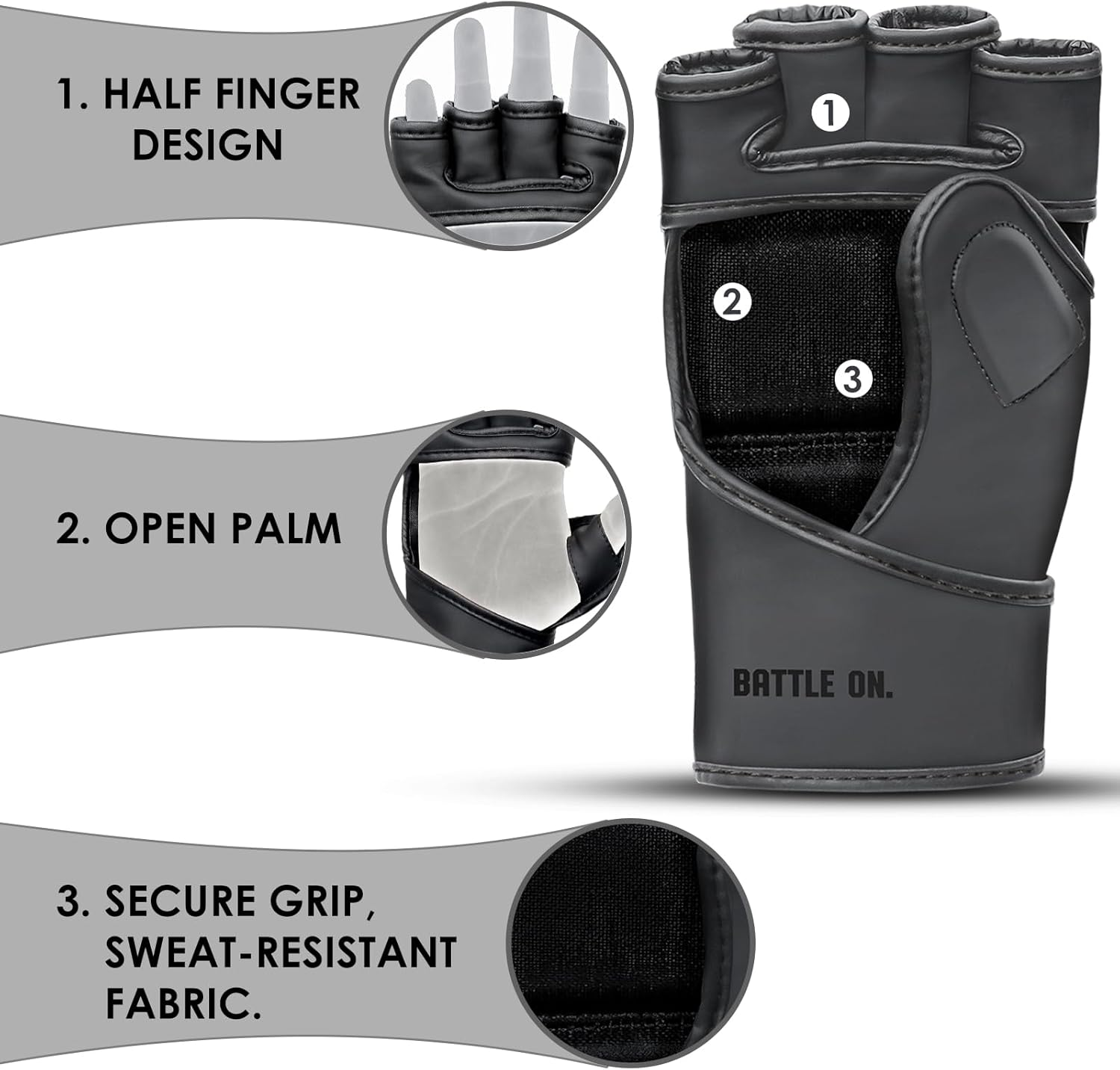 Stealth Sports MMA Gloves Men Women 12Mm Thick - PU Leather Grappling Gloves Open Palm Muay Thai Kickboxing Sparring Punching Bag Boxing Training Cage Fighting Martial Arts Mitts image number 3