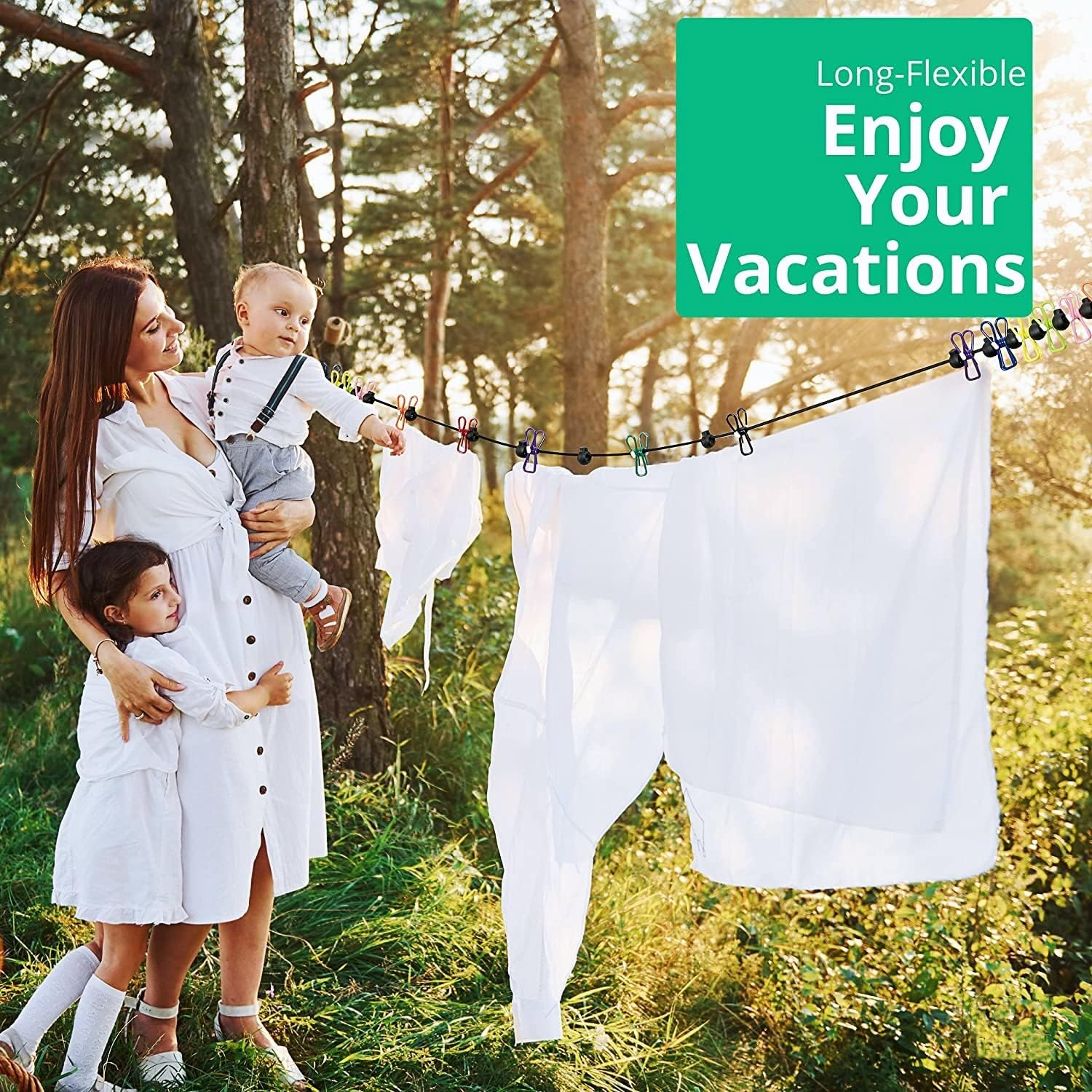 2 Pack Portable Travel Clothesline, Retractable Adjustable Clothesline with 12 Clothespins, Camping Outdoor RV Accessories for Hotel, Apartment, Indoor, Outdoor image number 6