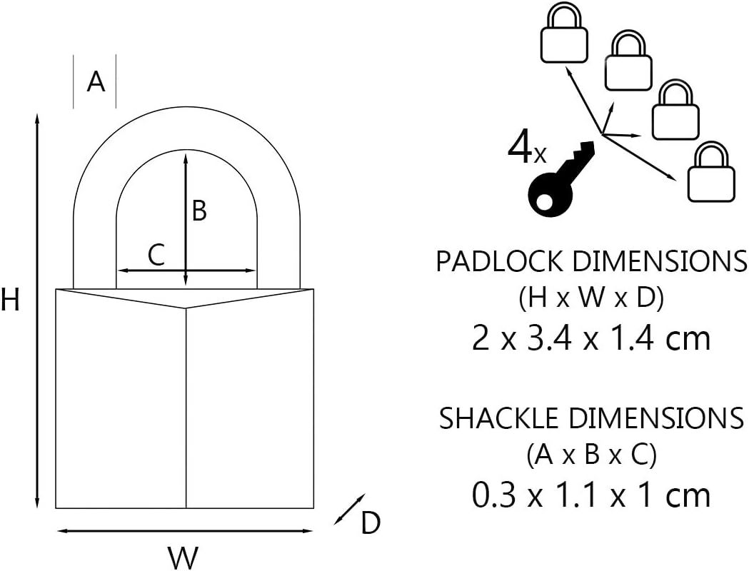 MASTER LOCK Small Padlocks [Key] [Keyed Alike] [Family Pack of 4] 9120EURQNOP - Best Used for Backpacks, Luggage, Computer Bags, Locker, Gym and More, Silver image number 4