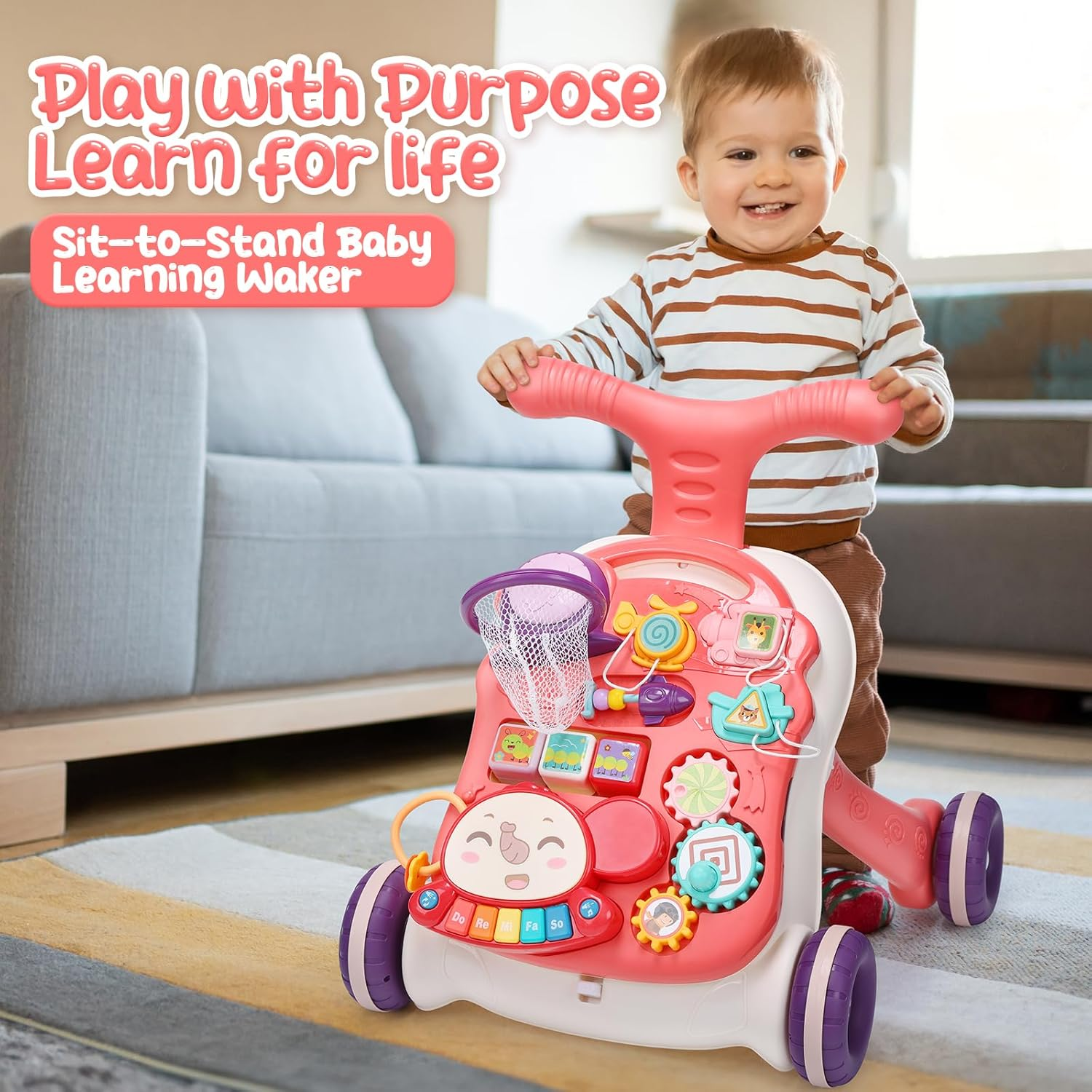 CUTE STONE Baby Learning Walker for Boys Girls, 2 in 1 Sit-To-Stand Learning Walker and Activity Center, Baby Walking Toy, Early Learning Push Toy for Infant image number 1