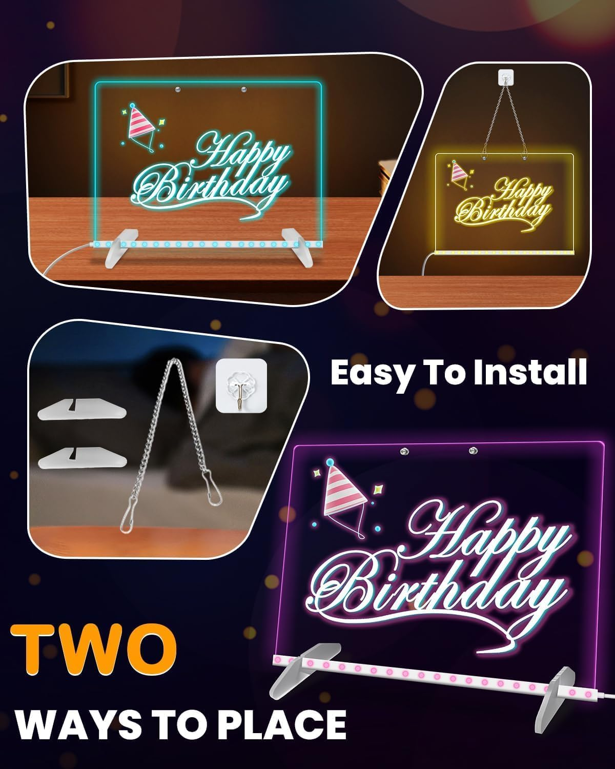 LED Note Board with Colors,30 * 20Cm 4 Modes & 7 Colors Acrylic Dry Erase Board with Light, Include Adapter, Hanging Chain, Led Drawing Board for Kids with Stand