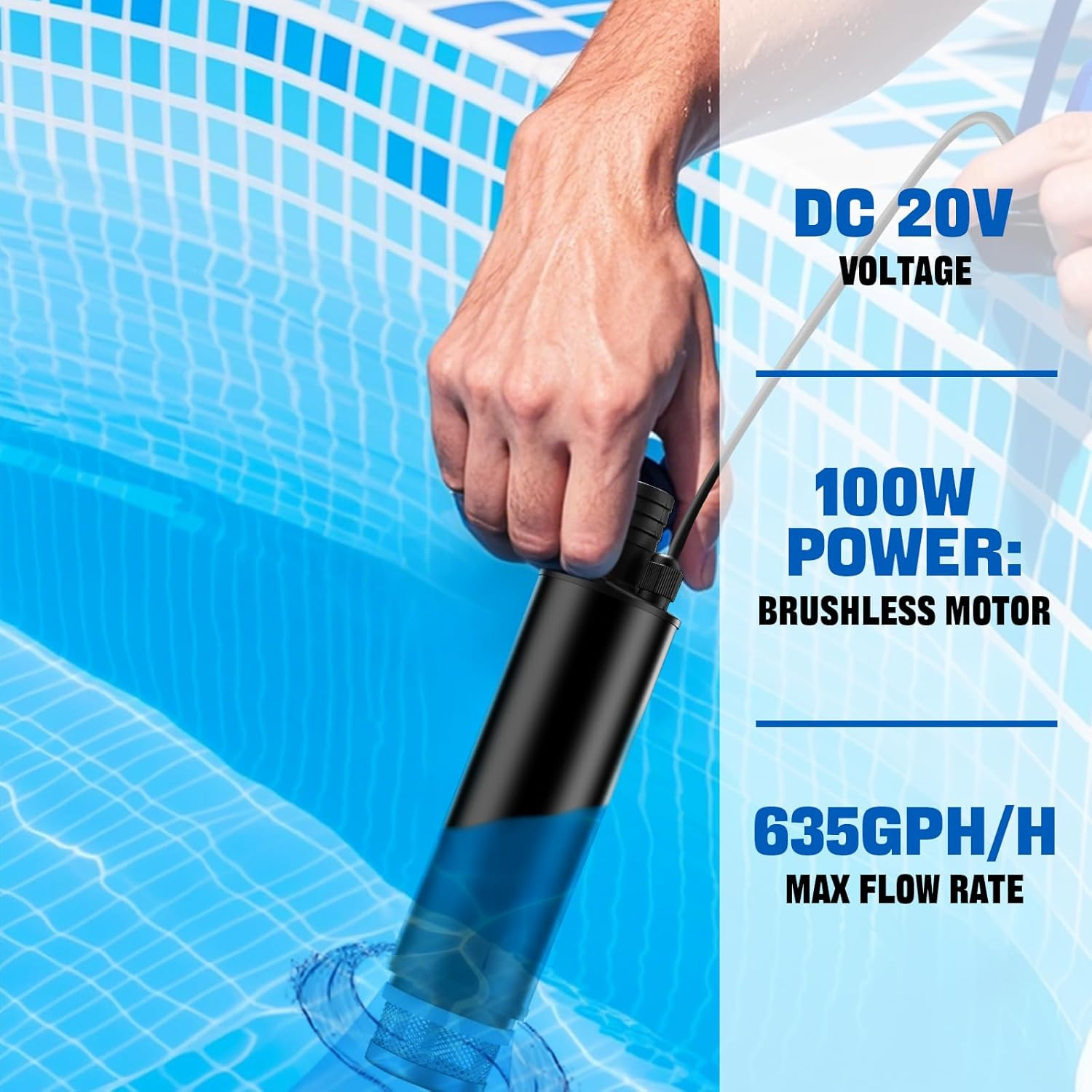 Cordless Submersible Water Pump Compatible with Milwaukee M18 18V Li-Ion Battery, 500GPH Portable Transfer Sump Pump for Camping Tub Garden RV Pond Draining Job Sites(No Battery) image number 4