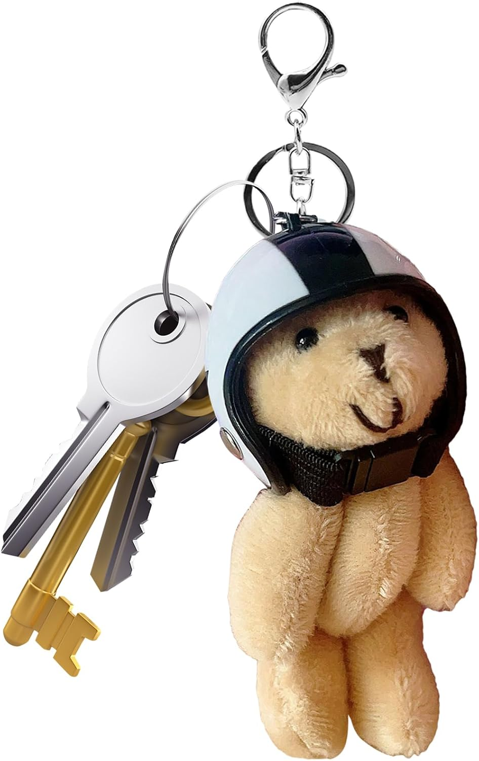Qkbuza Cute Bear Keyring, Plush Bear Bag Charm with Helmet | Decorative Pendant, Animal Ring for Women Decoration Bag Travel Bag Wallet - Black / White image number 6