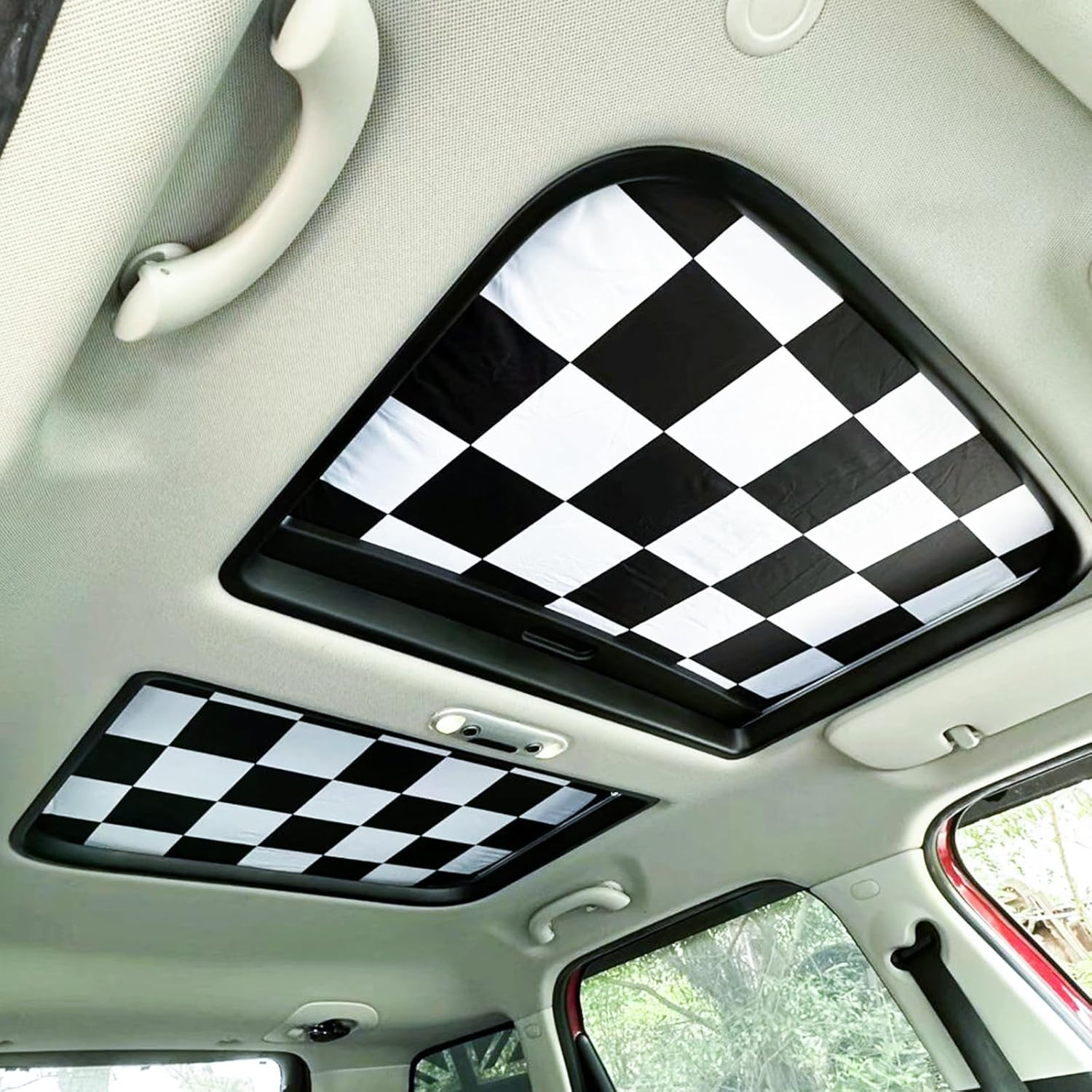 2Pcs Foldable Sunroof Shade Sunshade Heat Isolate Fit for Mini Cooper, Clubman & Countryman R56 All Years Black and White Checker - Checker image number 3