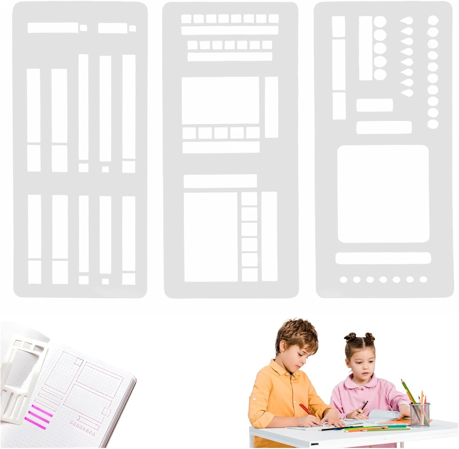 QFFAFAR Handmade Flexible Record Template, 3PCS Transparent Planner Stencils Set, Flexible Drawing and Checklist Templates, Journaling Drawing Template Ruler, for Dot Grid Journals image number 5