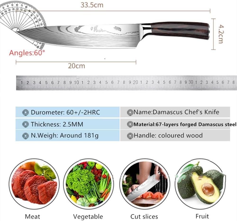 Frafuo Professional Chef Knife, 33Cm Pro Kitchen Knife, German High Carbon Stainless Steel Knife with Ergonomic Handle