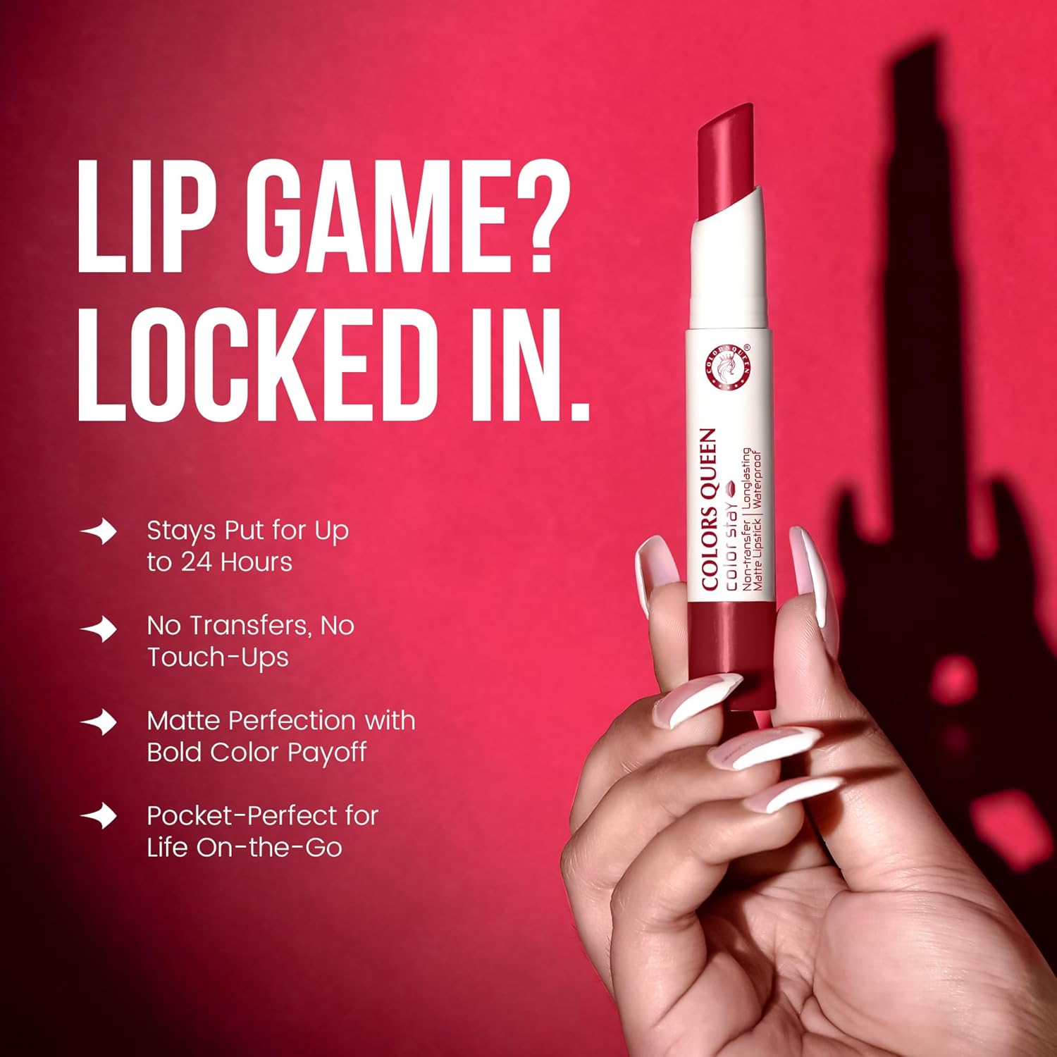 COLORS QUEEN Women'S 24 Hrs Colors Stay, Smudge Free, Long Lasting Non-Sticky and Dry, Transfer-Proof, Waterproof, Vegan and Cruelty Free Matte Lipstick (Wine)