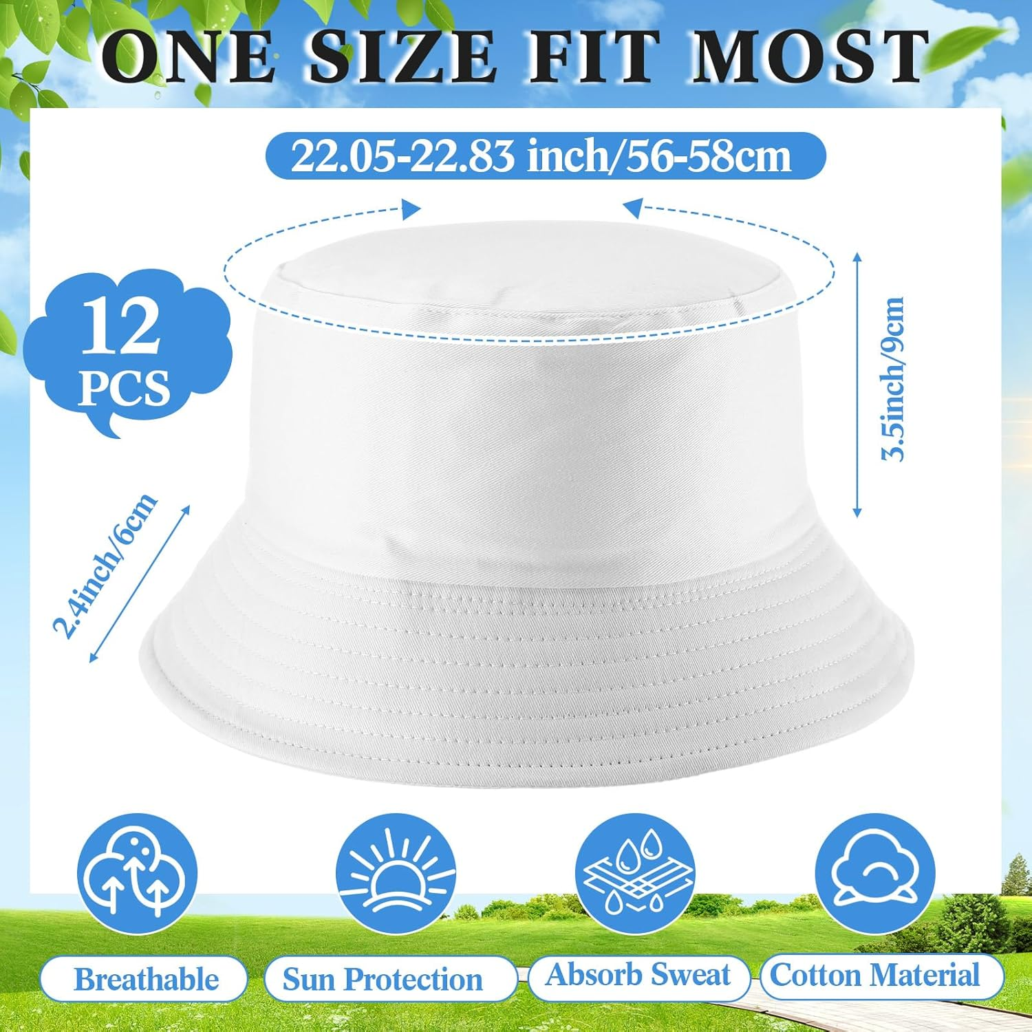 12 Pcs Bucket Hats for Men Women Bulk Cotton Fishing Cap UV Protection Beach Foldable Solid Color Summer Sun Cap image number 6