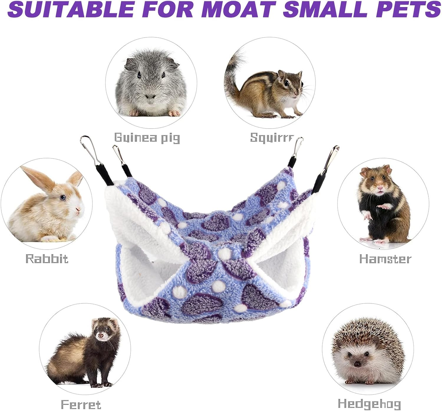 FOSDICK Pack of 2 Guinea Pig Hammock, Soft Plush Rat Hammock, Double Layer Small Animal Hammock, Warm Rodent Hammock, Hamster Hamster Hammock for Ferrets, Guinea Pig, Chinchillas image number 2