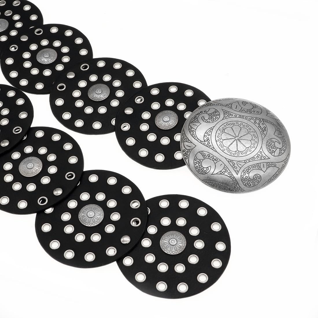 Heyjoin Hollow Wide Disc Belt for Women Out round Leather Metal Buckle Belt Soft Durable Vintage Western Waist Belts