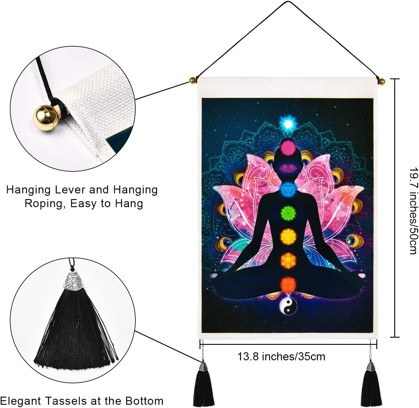 Livole Pack of 2 Chakra Trippy Yoga Meditation Tapestry - Lotus Hippie Wall Hanging for Room (13.8 X 19.7 Inches) image number 4