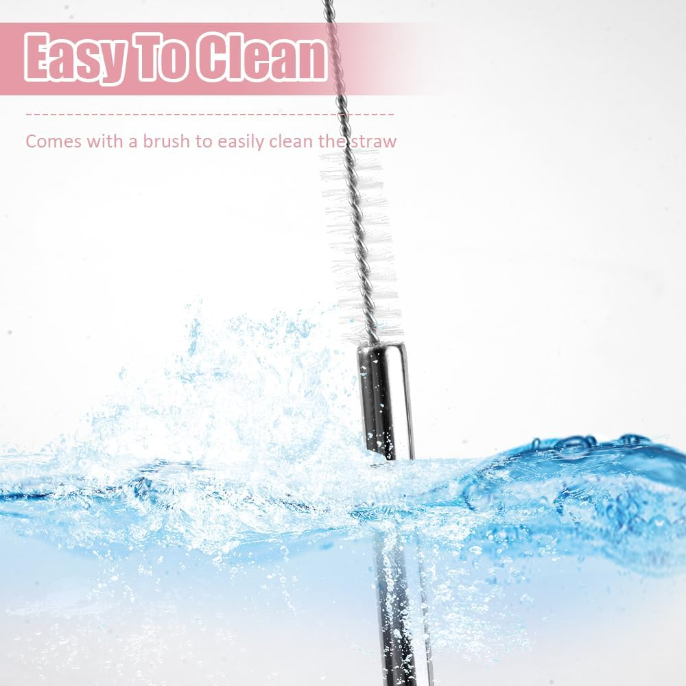 Stainless Steel Straws, Reusable, 6 Pieces Stainless Steel Straws with Silicone Tips, 30 Cm Metal Straw for Stanley Cup, Metal Straw with Cleaning Brushes for Cocktail, Smoothie and Juices, Straight image number 3