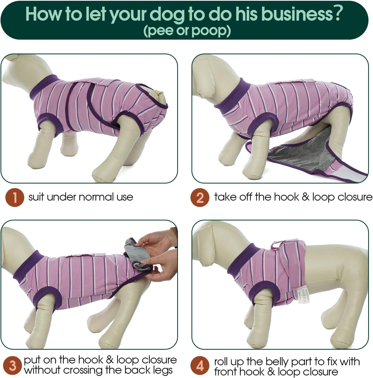 Kuoser Recovery Suit for after Surgery Male/Female Dogs, Pet Post-Operative Shirt Dog Abdominal Wounds Protector, Anti-Licking Puppy Medical Surgical Suit, Substitute E-Collar & Cone Purple,X-Large image number 3