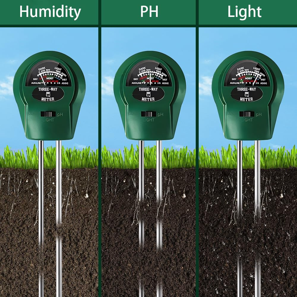 JESWO Plant Soil Moisture Meter, Soil PH Tester, Photometer, 3-In-1 Hygrometer for Gardening, Farming,Plants, No Batteries Required