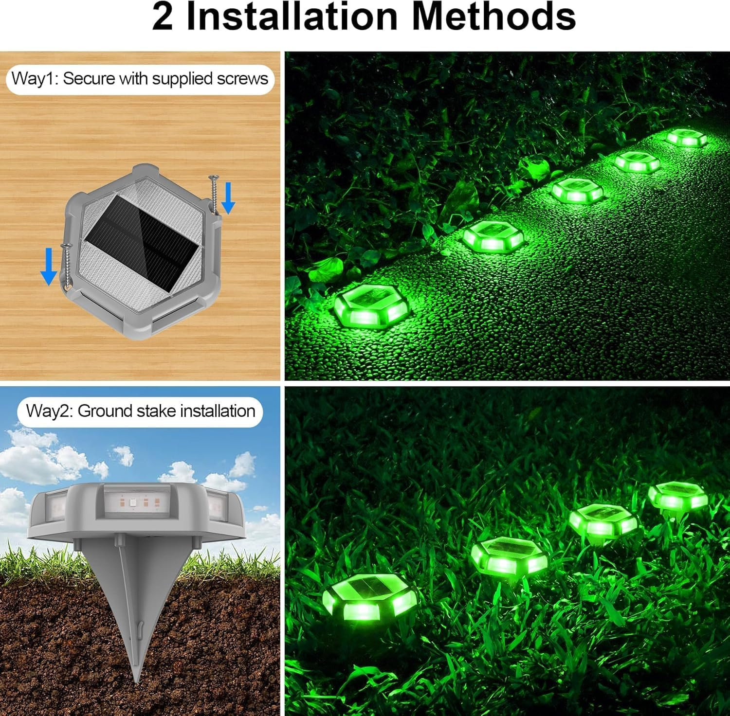 Solar Powered Driveway Lights, Green, Set of 8,Solar Dock Lights,Waterproof 800Mah Outdoor LED Aluminum Dock Lighting Warning for Driveway Sidewalk Garden Pathway Yard image number 1