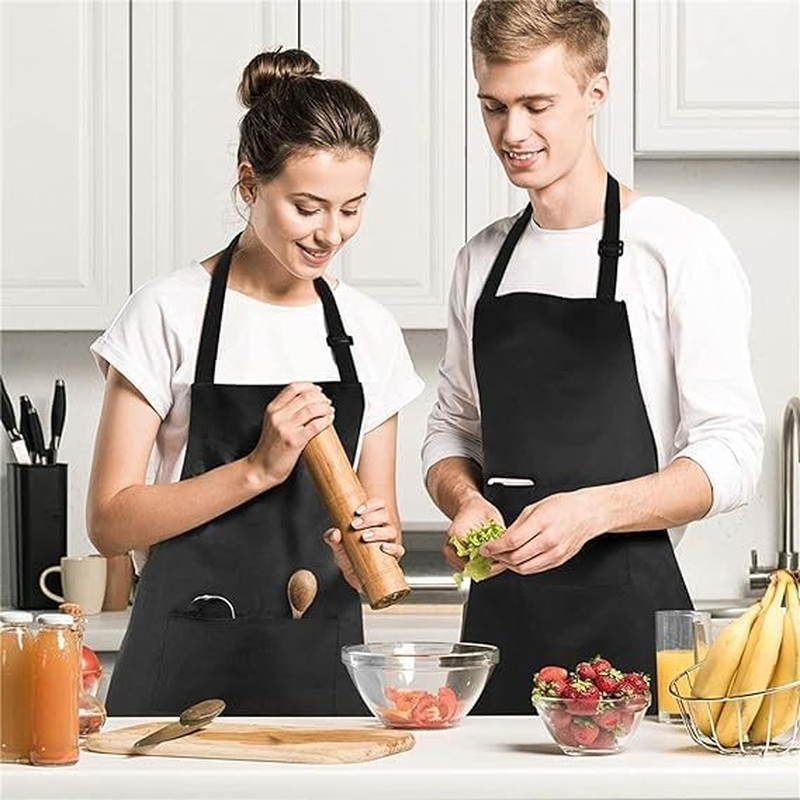 Black Adjustable Bib Apron - Water-Proof and Oil-Proof Kitchen Apron, 2Pcs Cooking Aprons image number 6