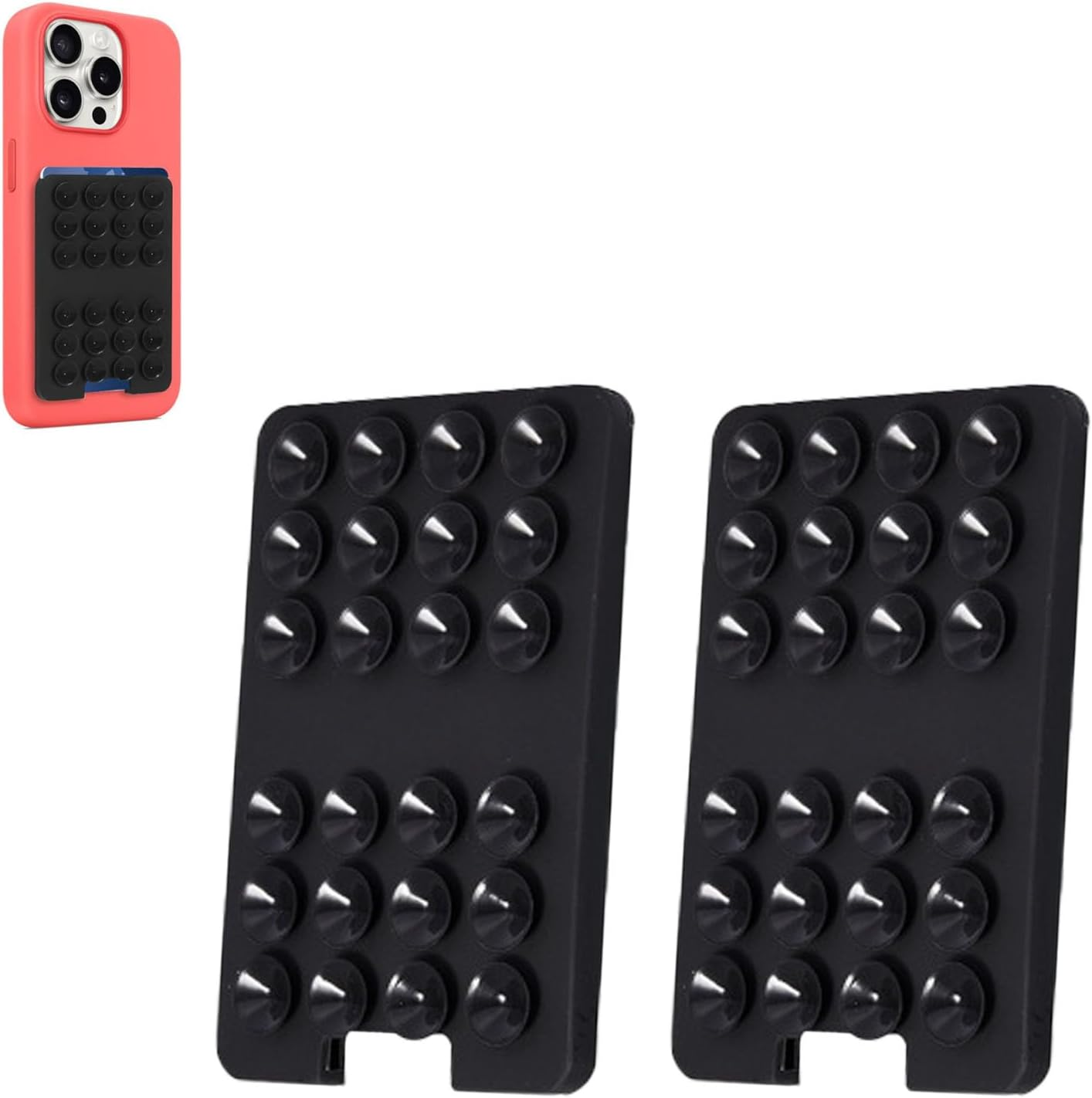 Silicone Suction Cup Phone Holder,2Pcs Phone Wallet,Adhesive Suction Phone Mount,Non Slip Suction Cup Phone Mount,Phone Suction Grip with Wallet (Black)