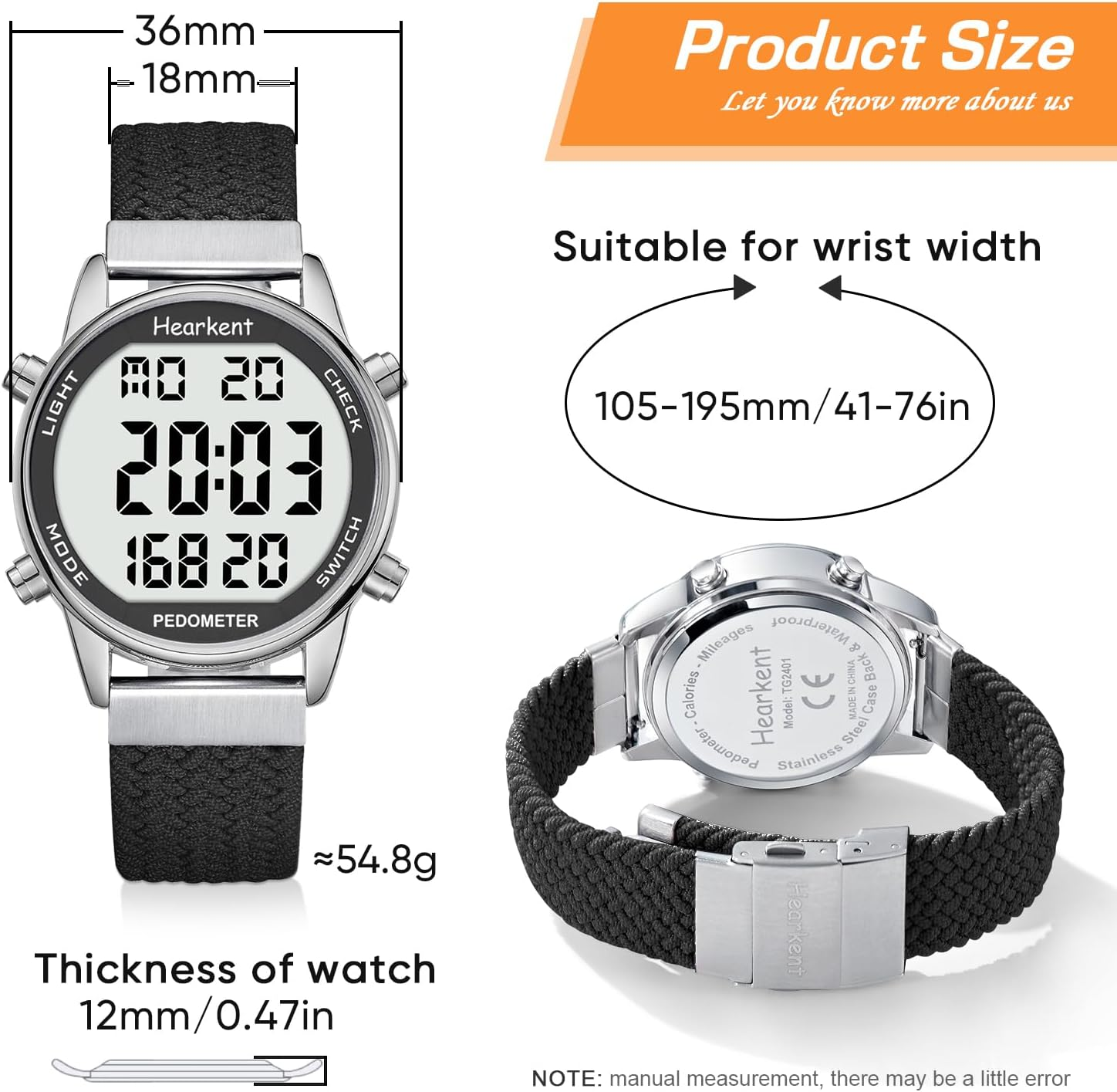Women Pedometer Watch for Walking, Step Counter for Women, Sport Watch with Calories Counter, Large Number Display Wrist Watch, 30M Waterproof Step Tracker Watch - Black image number 6