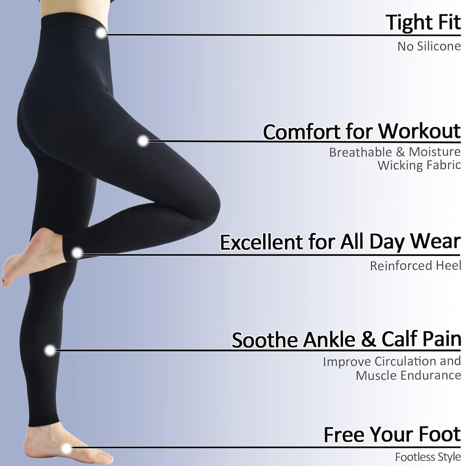 Beister Medical Compression Pantyhose for Women & Men, 20-30Mmhg Graduated Support Tights, Opaque Footless Waist High Compression Stockings & Leggings for Varicose Veins, Edema, Flight, DVT image number 4