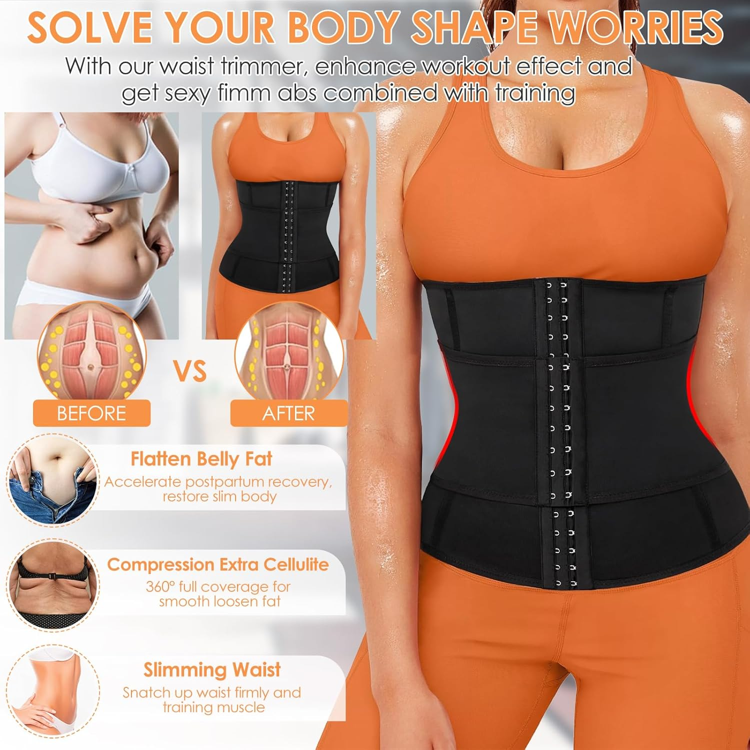 Women'S Sweat Waist Trimmer Trainer Weight Loss Sauna Corset Workout Belt Tummy Control Belly Band Stomach Wraps Body Shaper Sports Girdle