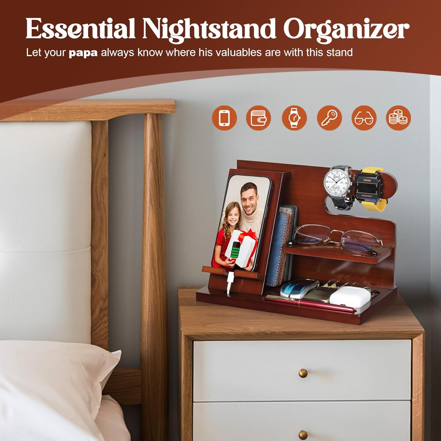 Papa Gifts, Fathers Day Papa Gifts, Wood Phone Docking Station, Fathers Day Birthday Gift from Grandchildren, Christmas Stocking Stuffers, Phone Stand image number 5